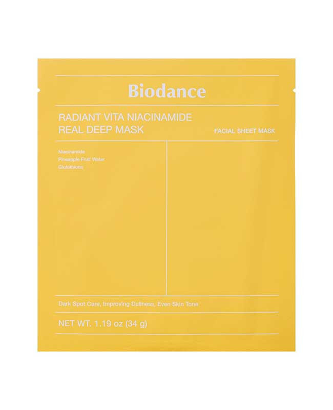 ماسک ورقه ای زرد بایودنس حاوی نیاسینامید ۴ عددی اورجینال برند Biodance